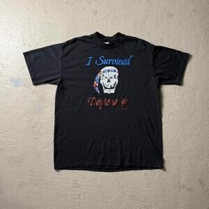 Vintage I Survived Daytona 1990 Skull Men's L Tee